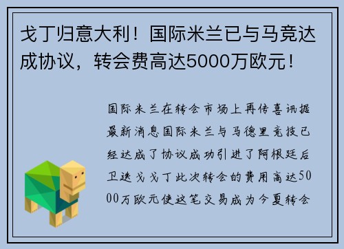 戈丁归意大利！国际米兰已与马竞达成协议，转会费高达5000万欧元！