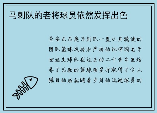 马刺队的老将球员依然发挥出色
